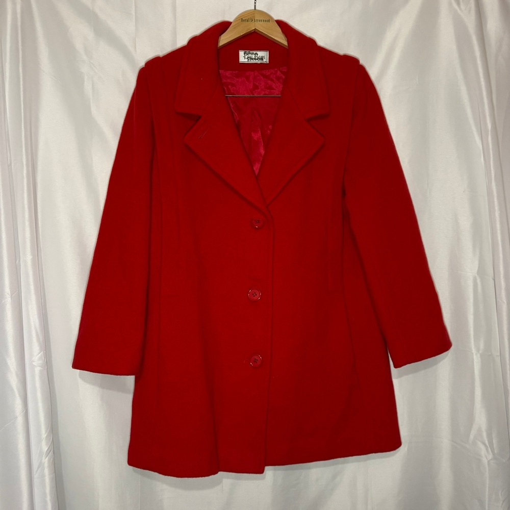 Vintage Kay Boys Red Wool Blend‎ Coat Mid Length Notched Lapel 3 Button Pockets